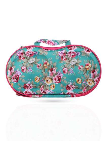 Shyle Green Pink Floral Printed EVA Travel Bra Bag
