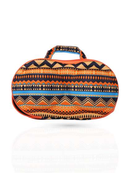 Shyle Orange Navy Blue Tribal Print EVA Travel Bra Bag