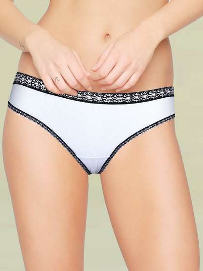 Shyle White Printed Waist Band Thong Panty 