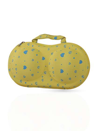Shyle Yellow Blue Heart Print EVA Travel Bra Bag