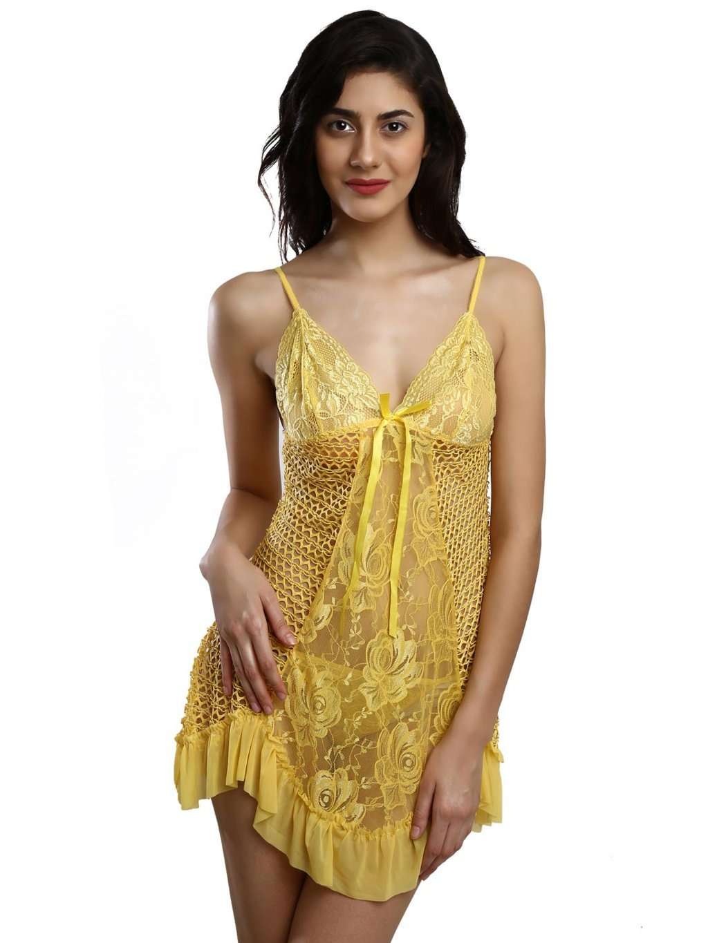Shop Yellow Shyle Lace Babydoll Online In India | Purchase Nightwear Online  In India
