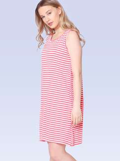 Shyaway Coral White Stripes Sleeveless Nightgown