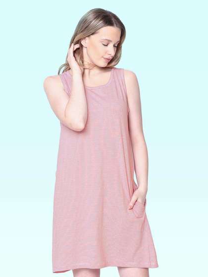 Shyaway White Coral Thin Stripes Sleeveless Nightgown