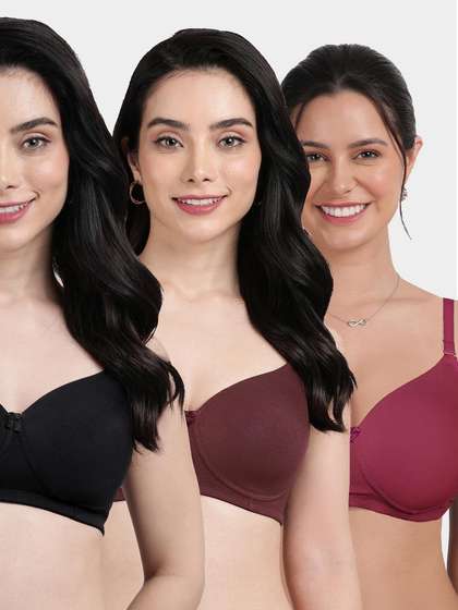 Susie Multicolor Solid Cotton Everyday Padded Bra Combo C