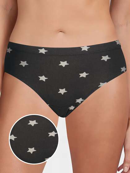 Susie Black Grey Star Printed Full Coverage Hipster Panty