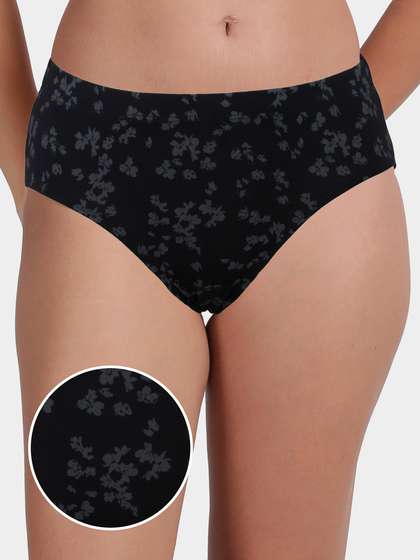 Susie Black Grey Printed Full Coverage Hipster Panty
