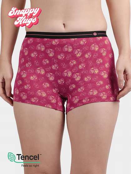Shyaway Snappy Hugs Raspberry Pink Printed Micromodal Boyshorts Panty