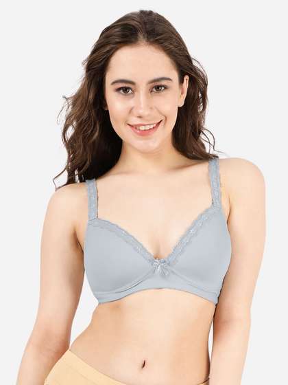 Taabu Cloud Grey Lace Strap Padded Wirefree Full Coverage Bra