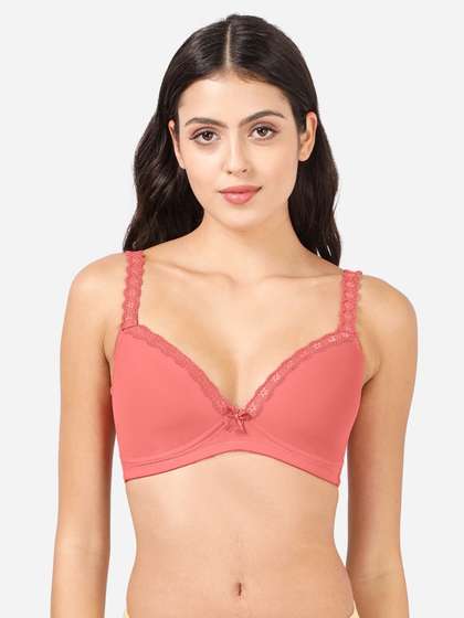 Taabu Shell Pink Lace Strap Padded Wirefree Full Coverage Bra 
