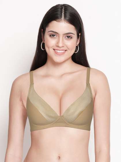 Taabu Double Cream Satin Cup Padded Wirefree Plunge Bra