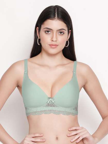 Taabu Bay Green Padded Wirefree Bottom Lace Plunge Bra