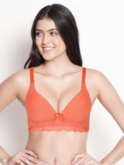 Taabu Camellia Orange Padded Wirefree Bottom Lace Plunge Bra