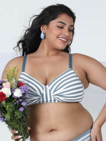 Taabu Windsurfer Blue Padded Wirefree Striped Cotton Bra