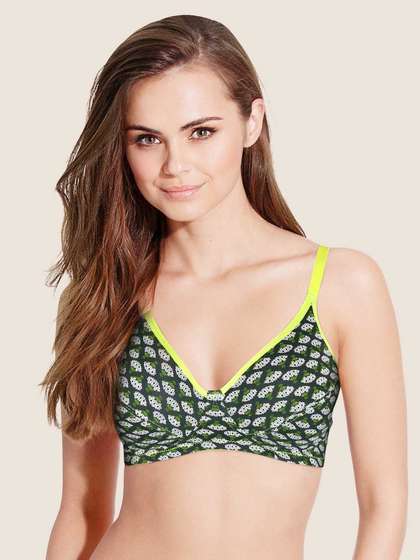 Susie Dark Green Hand Fan Print Non Padded Cotton Everyday Bra