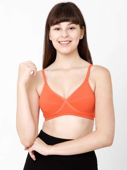 Susie Spectra Orange Criss Cross Neckline Cotton Non Padded Everyday Bra