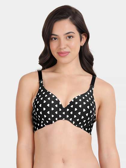 Shyaway Black White Heart Print Seamless T-Shirt Bra