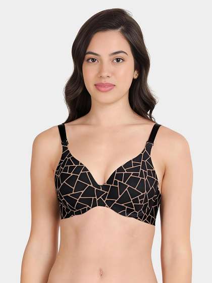 Shyaway HANA Black Geometric Broad Winged Seamless T-Shirt Bra