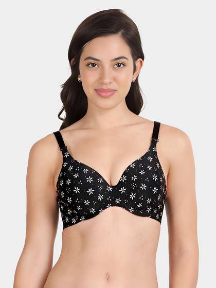 Shyaway HANA Black Floral Polka Broad Winged Seamless T-Shirt Bra