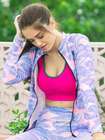 United Classic Pink Blue Tropical Print Workout Jacket