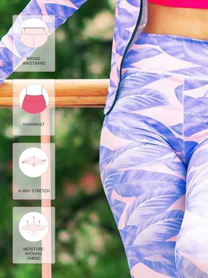 United Classic Pink Blue Tropical Print Workout Leggings