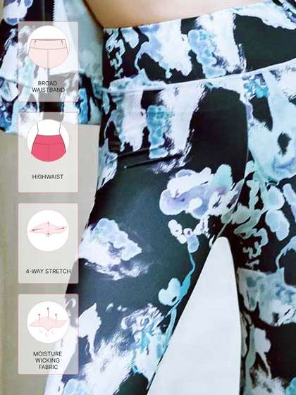 United Classic Black Blue Abstract Print Workout Leggings