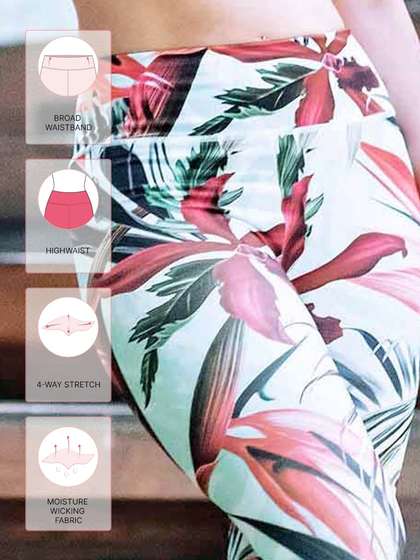 United Classic Red Blue Tropical Print Workout Leggings