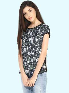 United Classic Black Floral Casual Printed High-Low Top