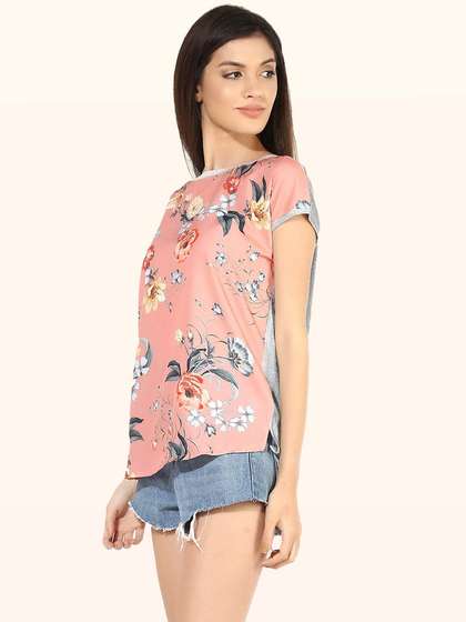United Classic Rosewood Pink Floral Casual Printed High-Low Top