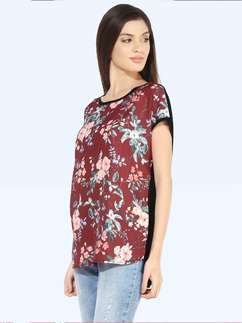 United Classic Sangria Floral Casual Printed High-Low Top