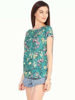 United Classic Teal Green Floral Casual Printed High-Low Top