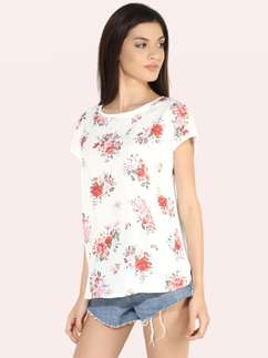 United Classic White Rose Floral Casual Print High-Low Top
